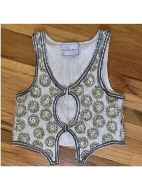 Anthropologie Beautiful Stories Beaded Tank Top in Gold and Silver XS XSmall